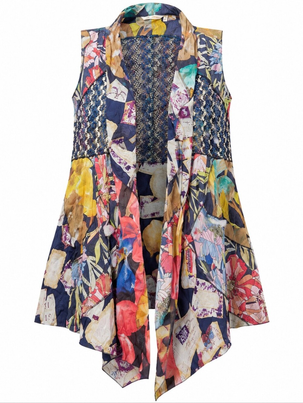 SOFT SURROUNDINGS | Patchwork Crochet Waterfall Duster Vest Lightweight Boho | M